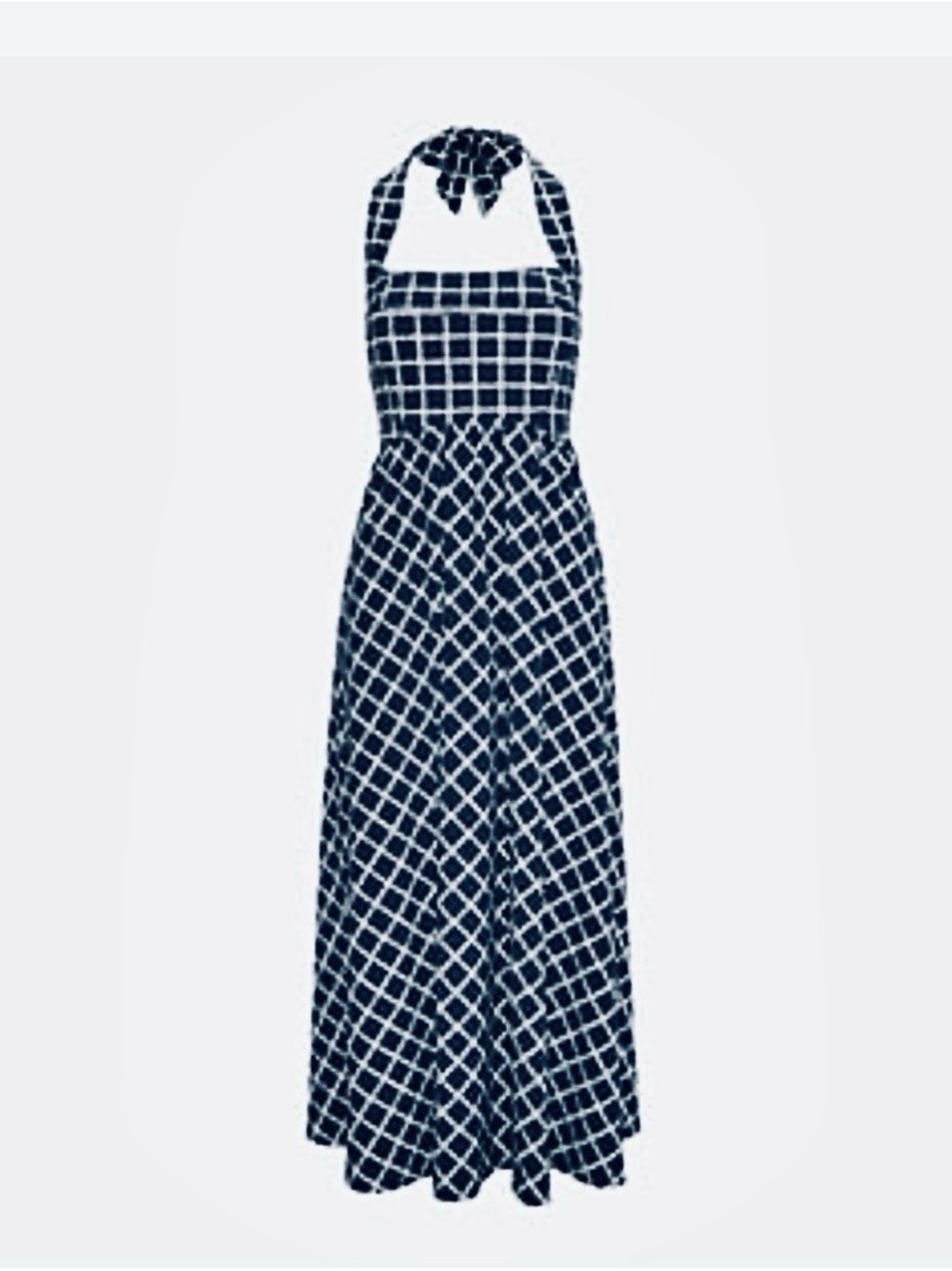 HILL HOUSE NWT Size L Navy Check Halter Fleur Midi Dress - Classic Summer Style
